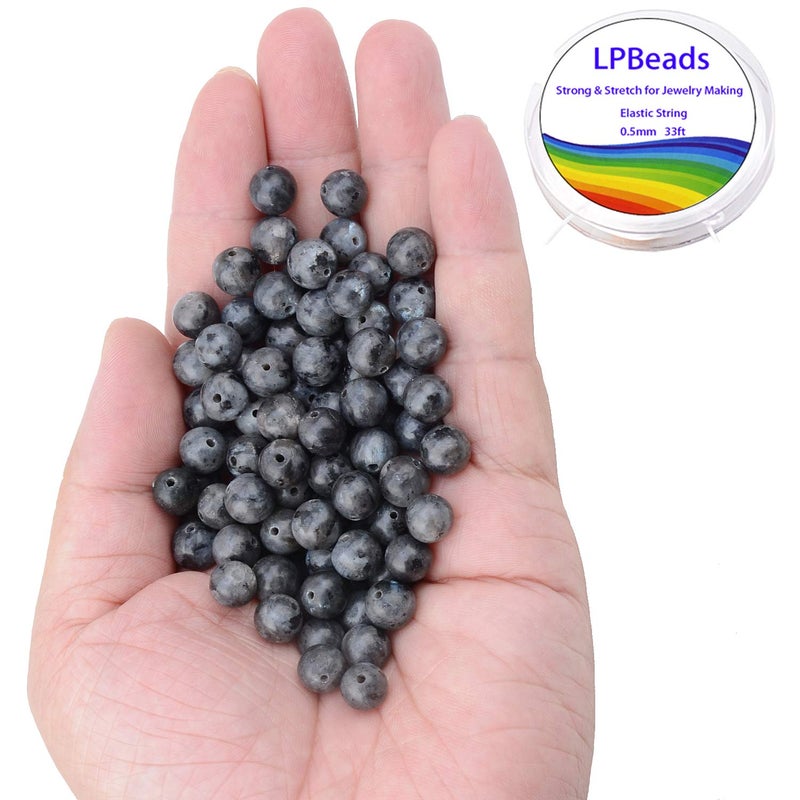 LPBeads 100PCS 8mm Natural Black Larvikite Beads Gemstone Round Loose Beads for Jewelry Making with Crystal Stretch Cord - Image 2